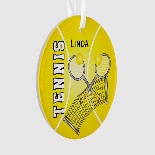 Yellow Tennis Ball en Net | DIY-naam Ornament (voorkant)
