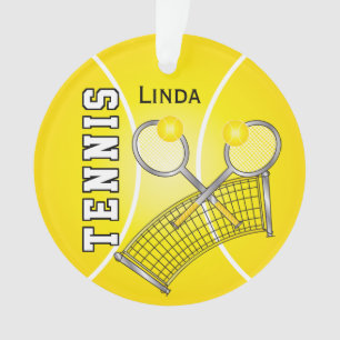 Yellow Tennis Ball en Net DIY-naam Ornament