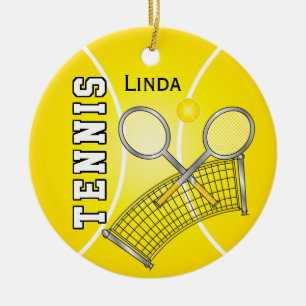 Yellow Tennis Ball en Net Keramisch Ornament