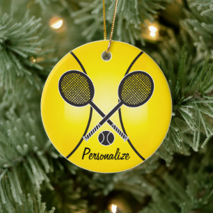 Yellow Tennis  personaliseren Keramisch Ornament
