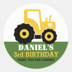 Yellow Tractor Cartoon kinderen Birthday Party Sti Ronde Sticker