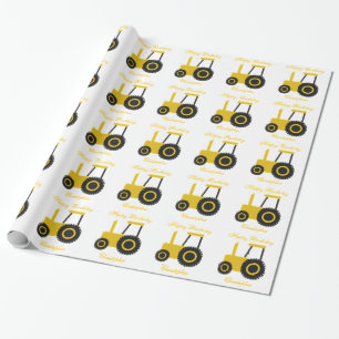 Yellow Tractor Verjaardag Cadeau Cadeaupapier