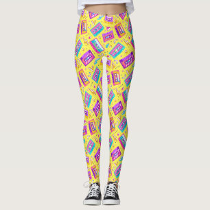 Yellow Trendy 80's met Neon Cassettebandje Muziek Leggings