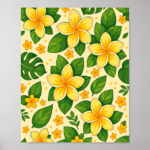 Yellow Tropical Flowers with Lush Green Leaves