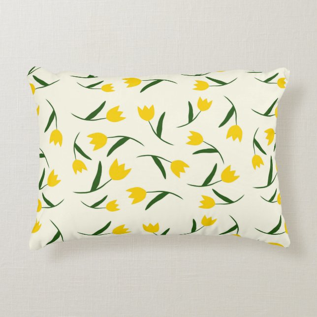 Yellow Tulip Pattern  Accent Kussen (Voorkant)
