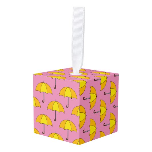 Yellow Umbrella Kubus Ornament (Voorkant hoekig)