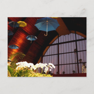 Yellow Umbrella White Flowers Blue Art Foto Briefkaart