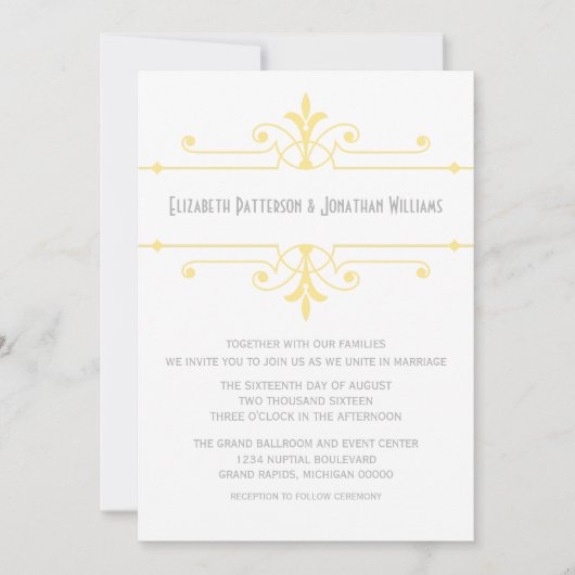 Yellow v2 Fancy uitnodiging voor sierbruiloft (Voorkant)