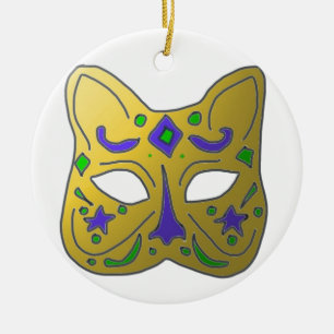 Yellow Venetian Cat Mask Design Keramisch Ornament