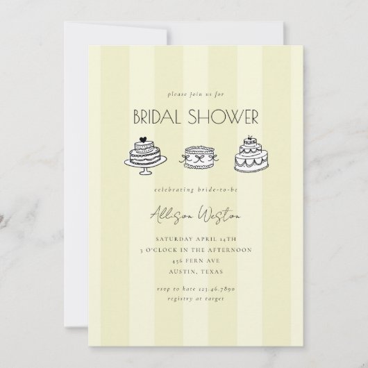 Yellow Vintage Cake Bridal Shower Invitation (Devant)