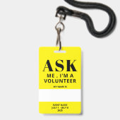 Yellow Volunteer Badge (Achterkant met lanyard)