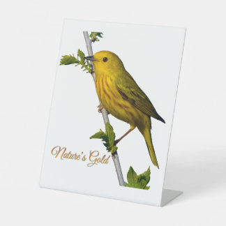 Yellow Warbler "Natuur's Gold" Printed Art Kaart Reclamebord Met Voetstuk