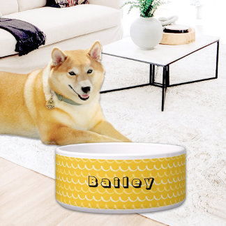 Yellow Waves Pattern Ceramic Pet Bowl Voerbakje