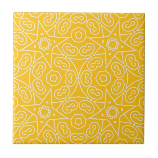 Yellow & White Abstract Geometric Pattern Tegeltje (Voorkant)