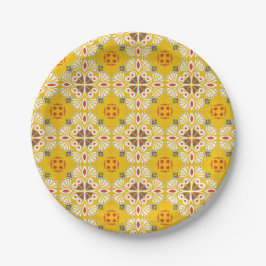 yellow, white, and orange floral and geometric papieren bordje