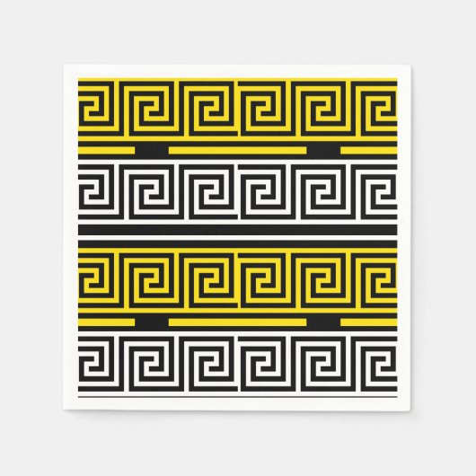 Yellow White Black Greek Key Fret Pattern Design  Servet (Voorkant)