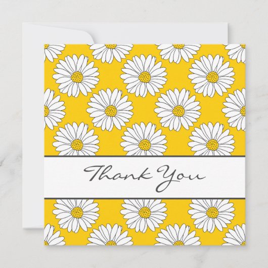 Yellow White Daisy Pattern 2 Bedankkaart (Voorkant)