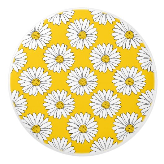 Yellow White Daisy Pattern 2 Keramische Knop (Voorkant)