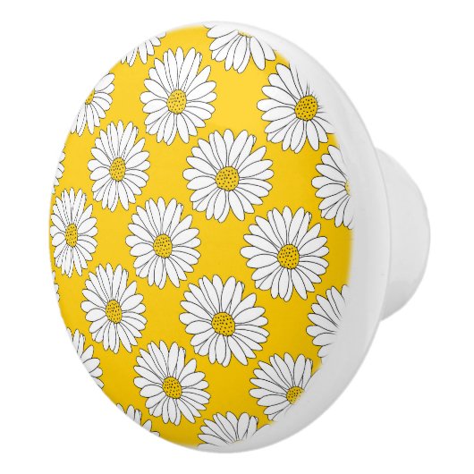 Yellow White Daisy Pattern 2 Keramische Knop (Rechts)