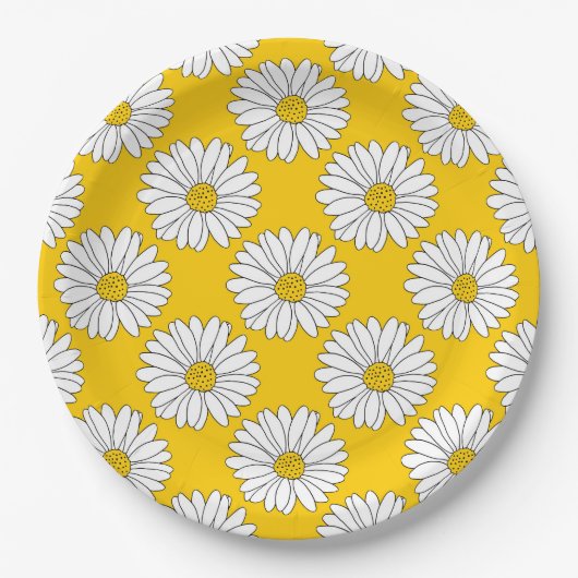 Yellow White Daisy Pattern 2 Papieren Bordje (Voorkant)