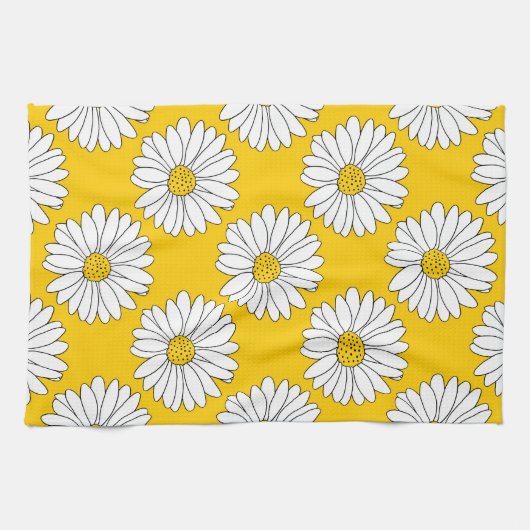 Yellow White Daisy Pattern 2 Theedoek (Horizontaal)