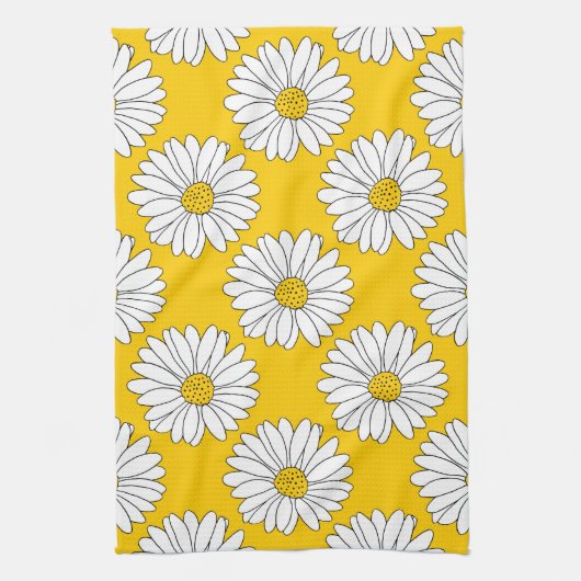 Yellow White Daisy Pattern 2 Theedoek (Verticaal)