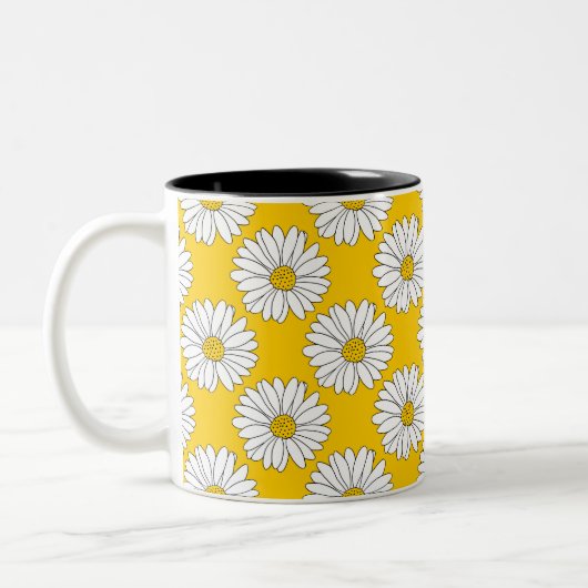 Yellow White Daisy Pattern 2 Tweekleurige Koffiemok (Links)