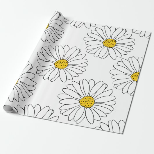 Yellow White Daisy Pattern Cadeaupapier (Uitgerold)