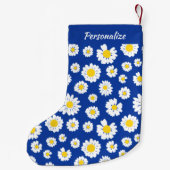 Yellow White Daisy Pattern On Blue Christmas Kleine Kerstsok (Achterkant)