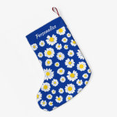 Yellow White Daisy Pattern On Blue Christmas Kleine Kerstsok (Achterkant (Hangend))