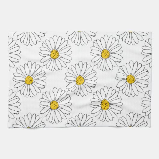 Yellow White Daisy Pattern Theedoek (Horizontaal)