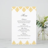 Yellow White Damask Arabesque Wedding Menu Kaart (Staand voorkant)