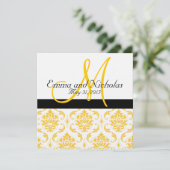 Yellow White Damask Wedding Invitation Kaart (Staand voorkant)