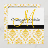 Yellow White Damask Wedding Invitation Kaart (Voorkant / Achterkant)