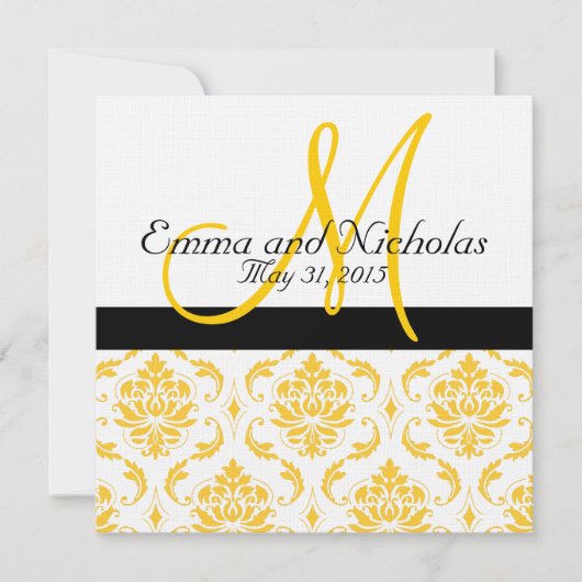 Yellow White Damask Wedding Invitation Kaart (Voorkant)