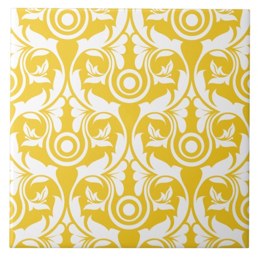 Yellow &white elegant floral pattern tegeltje (Voorkant)