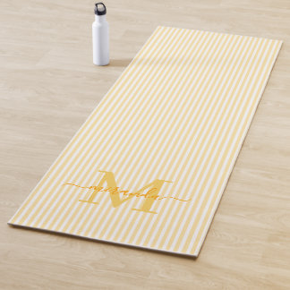 Yellow & White Stripes Monogram Name Yogamat