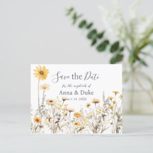 Yellow Wildflower Wedding Save the Date Briefkaart