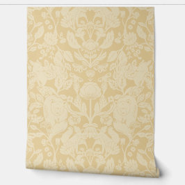 Yellow Woodland Block Print Damask Behang
