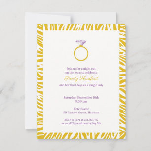 Yellow Zebra Bachelorette Party Flat Invitation Kaart