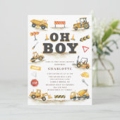 YellowConstruction Truck Baby shower Invitation Kaart (Staand voorkant)