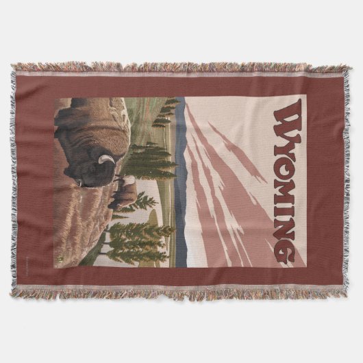 Yellowstone Bison Vintage Travel Poster Deken (Voorkant)