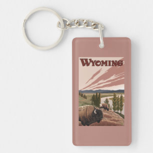 Yellowstone Bison Vintage Travel Poster Sleutelhanger