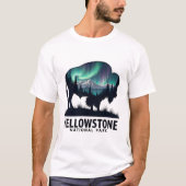 Yellowstone bizon met Aurora landschapsontwerp T-shirt (Voorkant)