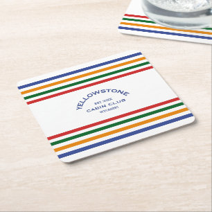 Yellowstone Cabin Club Custom Crest Park Stripe Vierkante Kartonnen Onderzetter