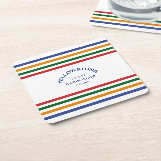 Yellowstone Cabin Club Custom Crest Park Stripe Vierkante Kartonnen Onderzetter (Schuin)
