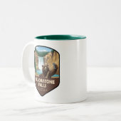 Yellowstone Falls Bear Selfie Shield Tweekleurige Koffiemok (Voorkant links)