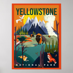 Yellowstone National Park Cool Colorful Travel Art Poster