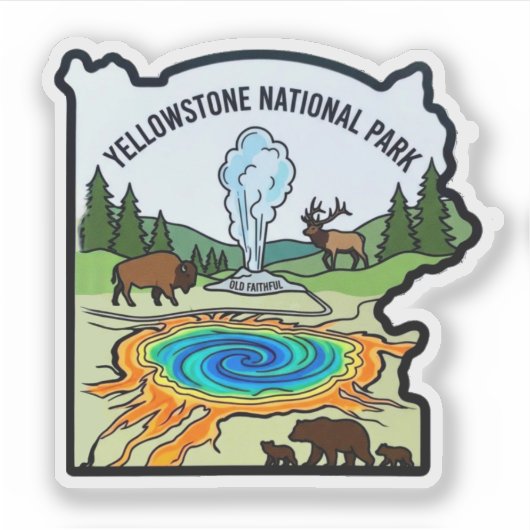 Yellowstone National Park Custom-Cut Vinyl Sticker (Voorkant)