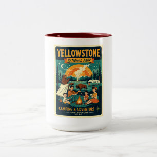 Yellowstone National Park Retro jaren 50 Tweekleurige Koffiemok